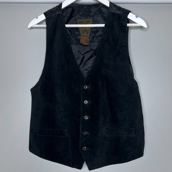 Dual Control VTG Suede Leather Vest Waistcoat Medium Black Western Biker Cowboy - Picture 2 of 8